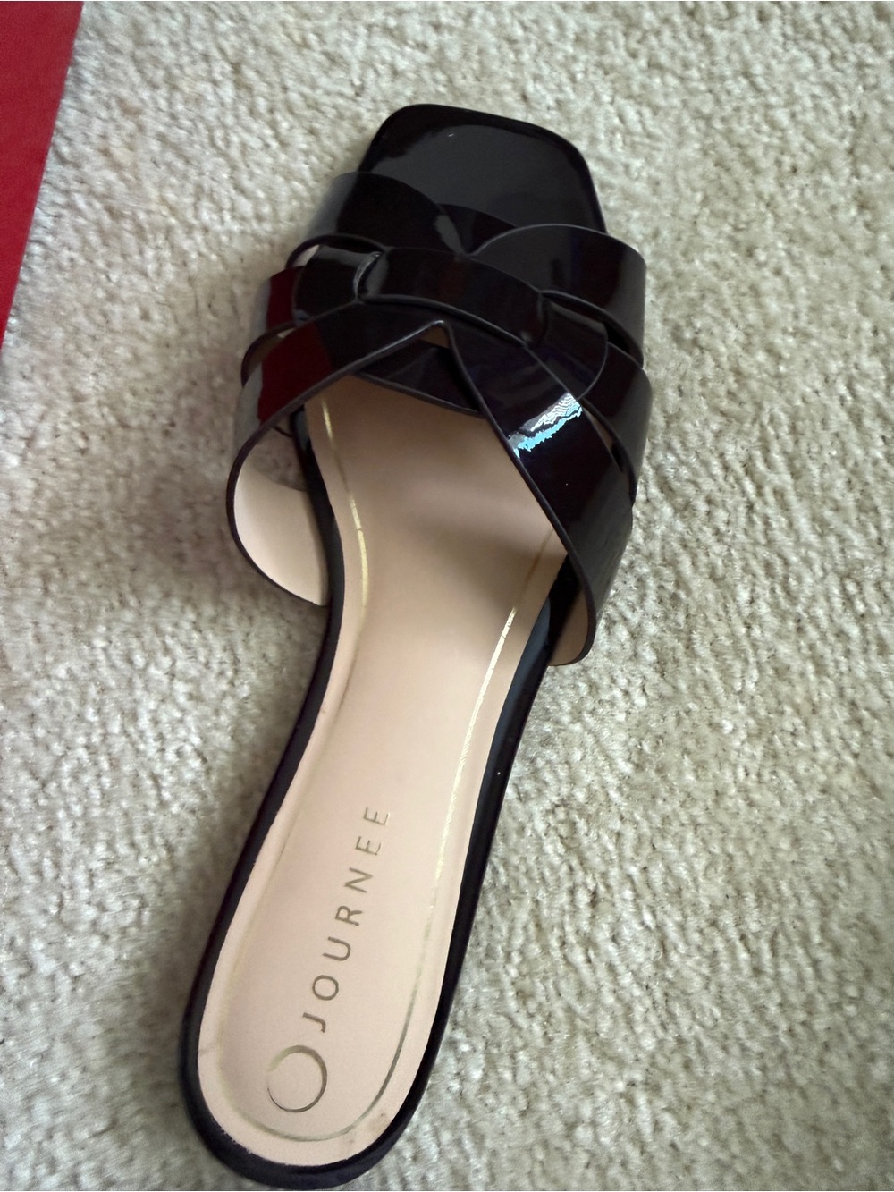 Journee Collection Brown Patent Slide Sandal with Braided Straps